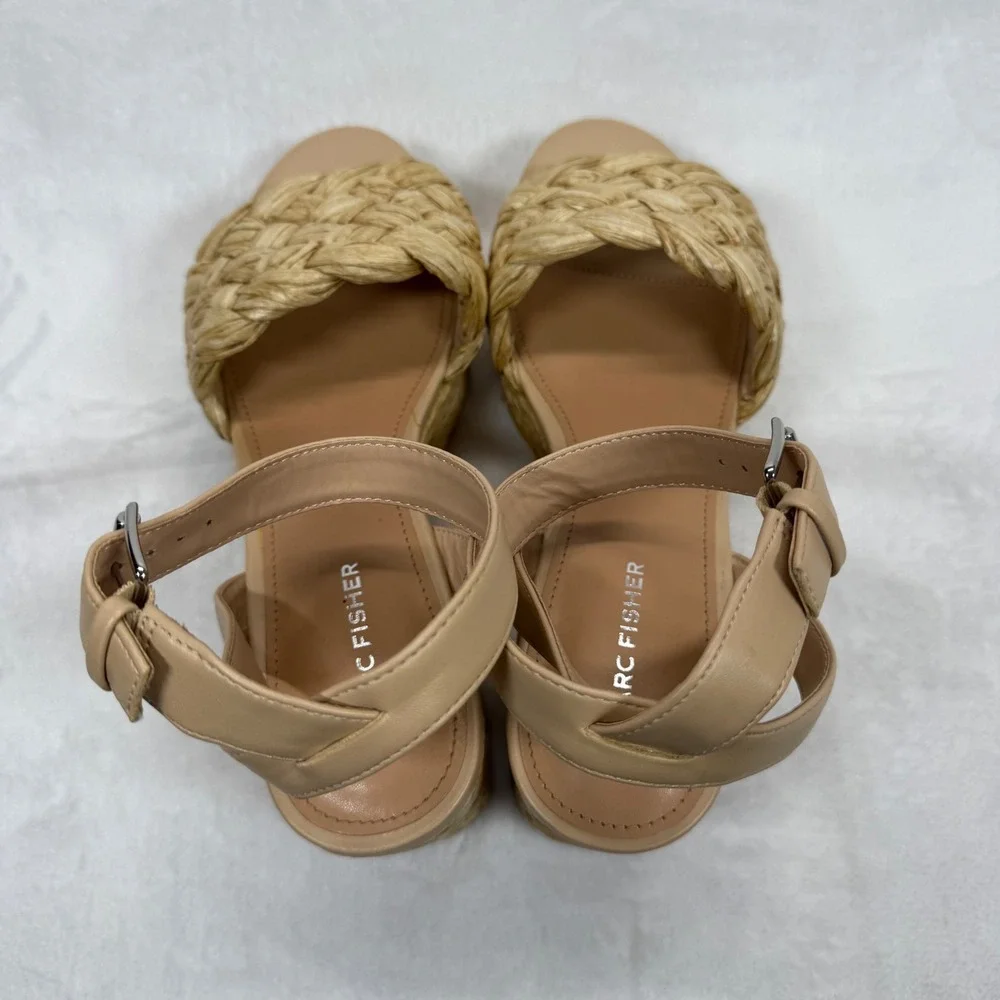 Marc Fisher Steel Espadrille Platform Sandals Woven‎ Ankle Strap Beige Size 10M
